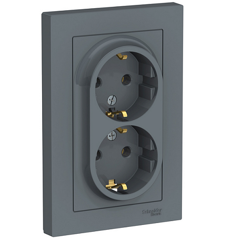 Розетка 2-м ATLAS DESIGN с заземл. 16А в сборе грифель SchE ATN000724: фотография 1