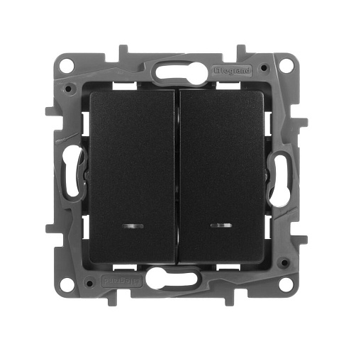 Механизм выключателя проходной 2-кл. СП Etika 10А IP20 с подсветкой авт. антрацит Leg 672616: фотография 1