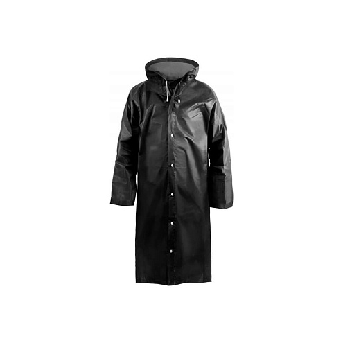 Дождевик-плащ сверхпрочный черный, двухслойный ПВХ на кнопках, 150мк, Komfi: фотография 1