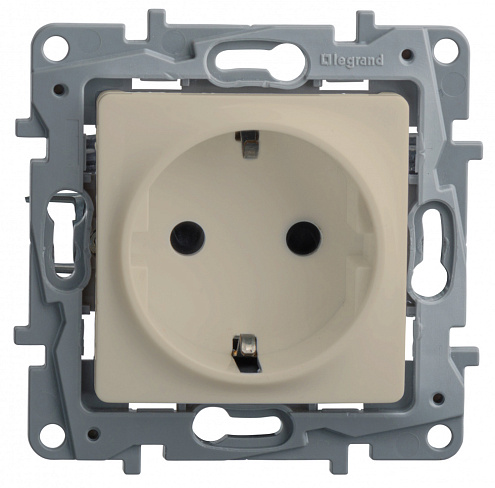 Механизм розетки 1-место СП Etika Plus защитные шторки с заземлением автоматические зажимы слоновая кость Leg 672331: фотография 1