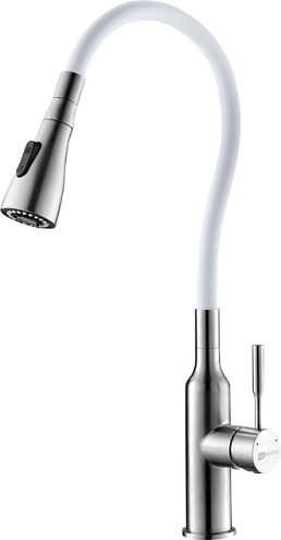 Смеситель Lemark &quot;Эксперт&quot; LM5082S-White для кухни с гибким изливом и 2х-функциональным аэратором сталь/белый: фотография 1