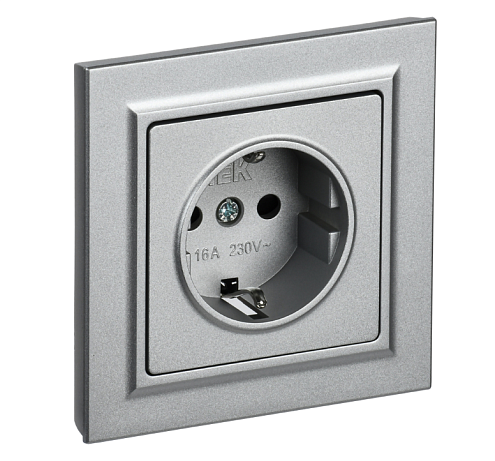 Розетка BRITE РСР14-1-0-БрА 16А 1-местная с заземлением с защитными шторками 16А в сборе алюминий IEK BR-R14-16-K47-F: фотография 1