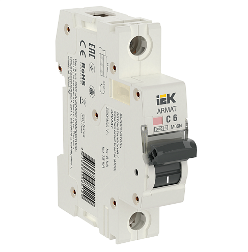 Выключатель автоматический модульный 1п C 6А M06N ARMAT IEK AR-M06N-1-C006: фотография 1