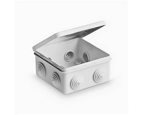 Коробка распределительная ОП 100х100х50мм 8 вводов откид. крышка IP54 сер. Ruvinil 67045: фотография 1