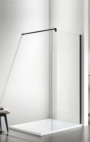 Душевое ограждение SANTREK AQUA Тour - SG-1100-С-Matt Black 1100х1950 стекло прозрачное 6мм, профиль чёрный, штанга в комплекте: фотография 1