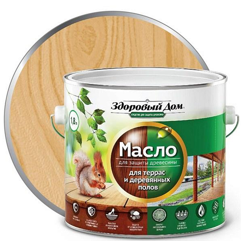 Масло для террас и деревянных полов &quot;Здоровый Дом&quot;, Дуб 1,8л: фотография 1