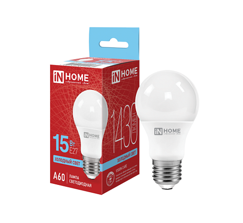 Лампа светодиодная LED-A60-VC 15Вт груша  230В Е27 6500К 1430Лм IN HOME 4690612020280: фотография 1