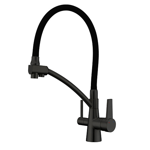 Смеситель для кухни 35к G4398-16 GAPPO гибкий излив, с вых. для питьевого фильтра, ЧЕРНЫЙ: фотография 1