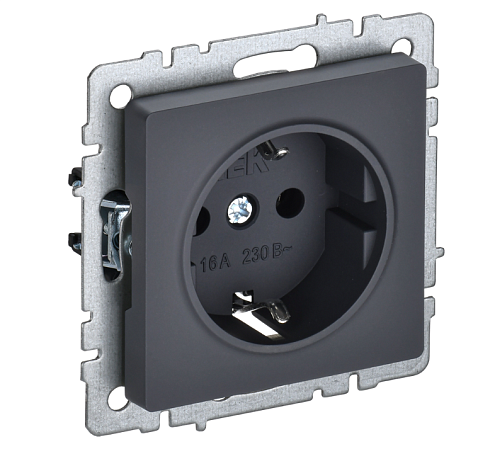 Розетка 1-местная BRITE РС14-1-0-БрГ с заземлением с защитными шторками 16А механизм графит IEK BR-R14-16-K53: фотография 1