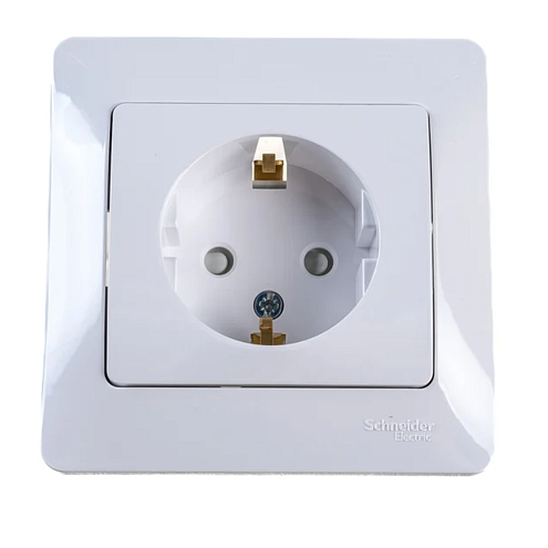 Розетка 1-м СП Glossa 16А IP20 с заземлением, защитные шторки в сборе белая SE GSL000144: фотография 1
