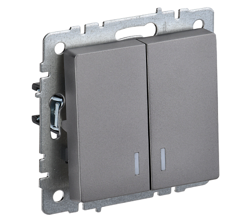 Выключатель 2-клавишный BRITE ВС10-2-1-БрС с индикацией 10А механизм сталь IEK BR-V20-1-10-K46: фотография 1