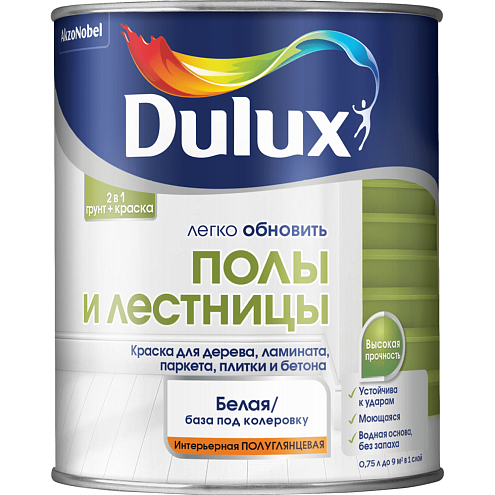 Краска 2в1 Dulux Полы и лестницы 0,75л BW, полуглянцевая: фотография 1
