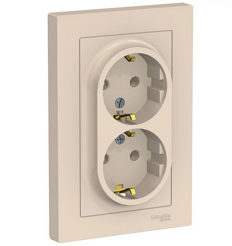 Розетка 2-м ATLAS DESIGN с заземл. 16А в сборе беж. SchE ATN000224: фотография 1