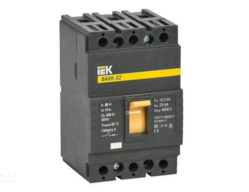 Выключатель автоматический 3п 80А 25кА ВА 88-32 IEK SVA10-3-0080: фотография 1