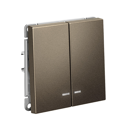 Выключатель 2-клавишный ArtGallery (сх.5а) 10AX с подсветкой механизм мокко Systeme Electric GAL000653: фотография 1