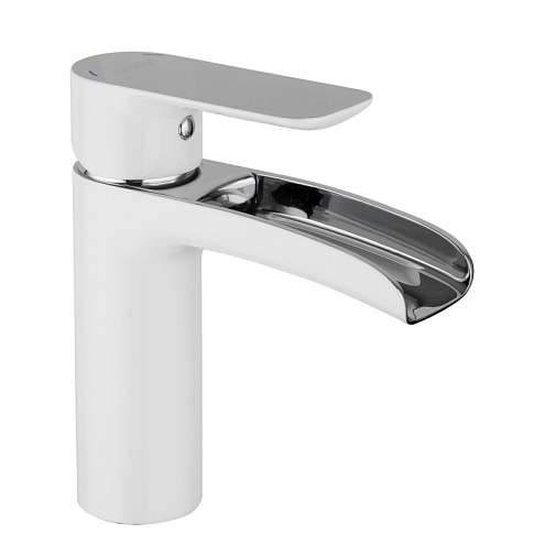 Смеситель для умывальника 25к G1048-8 GAPPO литой, каскадный излив, п/гайку, БЕЛЫЙ-ХРОМ: фотография 1