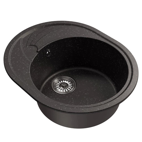 Мойка ML-GM17 овальная с крылом, черная (308), 580х470х180 мм: фотография 1