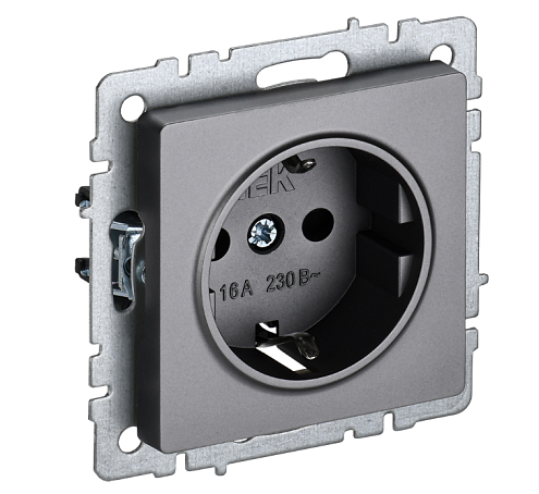 Розетка 1-местная BRITE с заземлением без защитных шторок 16А РС11-1-0-БрС сталь IEK BR-R11-16-K46: фотография 1