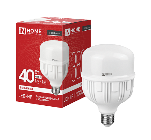 Лампа светодиодная LED-HP-PRO 40Вт 230В Е27 с адаптером E40 4000К 3800Лм IN HOME 4690612031095: фотография 1