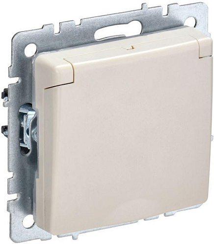 Розетка BRITE РСбш10-3-БрКр 16А IP20 с заземл. защ. шторки с крышкой беж. IEK BR-R16-16-K10: фотография 1