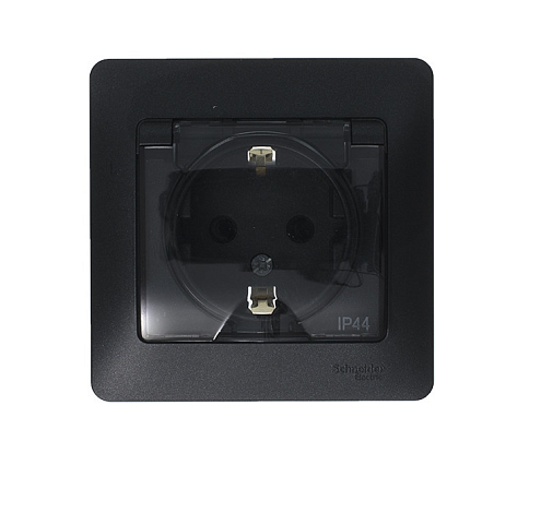 Розетка 1мод. Glossa 16А IP44 с заземлением защитные шторки с крышкой в сборе антрацит Systeme Electric GSL000748: фотография 1