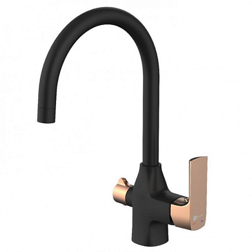 Смеситель Lemark &quot;Урсус&quot; LM7261BLR для кухни с подключением к фильтру питьевой воды черный/розовое золото: фотография 1