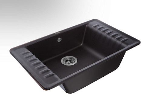 Мойка GRANFEST QUARZ 71 1 чаша+крыло 760х480 мм черный без сифона: фотография 1