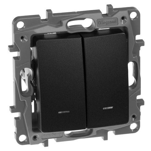 Механизм выключателя 2-клавишный Etika 10А IP20 с подсветкой антрацит Legrand 672604: фотография 1