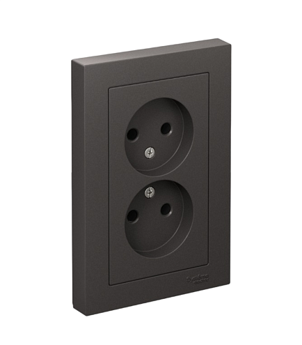 Розетка двойная AtlasDesign без заземления16А в сборе базальт Systeme Electric ATN001420: фотография 1