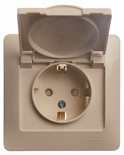 Розетка 1-местная Glossa 16А IP20 с заземлением со шторками с крышкой в сборе бежевый Systeme Electric  GSL000246: фотография 1