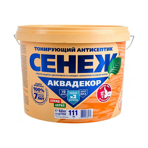 Сенеж Аквадекор Х2 111 тик 9кг, алкидно-акрилатный антисептик с УФ защитой: фотография 1