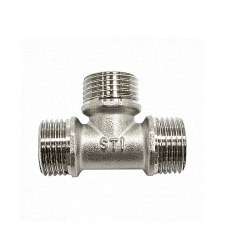 Тройник латунный 1/2"  Н-Н-Н никелированный STI: фотография 1