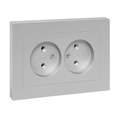 Розетка двойная Эпика 16А без заземления без защитных шторок с рамкой механизм алюминий EKF UP1-SOA-200: фотография 1