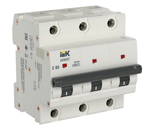 Выключатель автоматический модульный 3п C 80А M10H ARMAT IEK AR-M10H-3-C080: фотография 1
