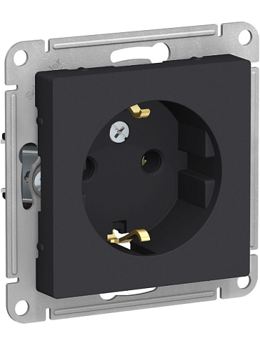 Механизм розетки 1-м СП ATLAS DESIGN с заземл. 16А карбон SchE ATN001043: фотография 1