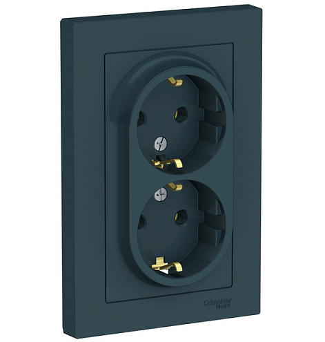 Розетка 2-м ATLAS DESIGN с заземл. 16А в сборе изумруд SchE ATN000824: фотография 1