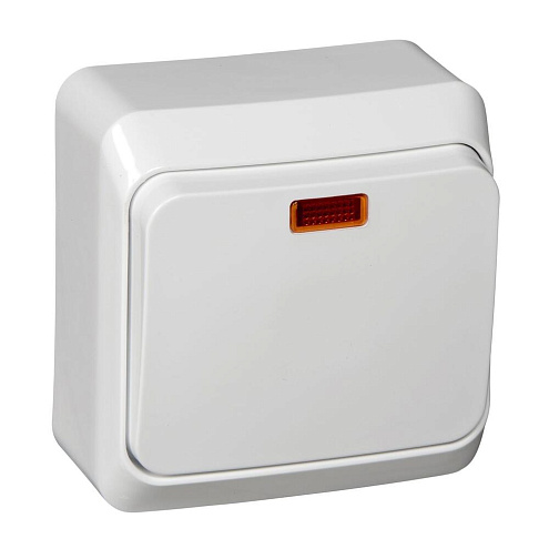 Выключатель 1-кл. ОП Этюд 10А IP20 с индик. бел. SchE BA10-005B: фотография 1