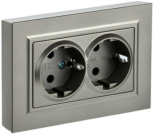 Розетка 2-м СП BRITE РСш12-3-БрШ 16А в сборе с заземл. защ. шторки шампань IEK BR-R24-16-K37-F: фотография 1