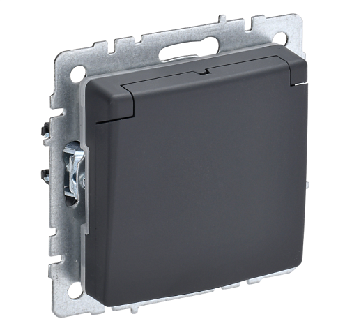 Розетка BRITE РСбш10-3-БрГ 1-местная с заземлением с защитными шторками и крышкой 16А IP20 механизм графит IEK BR-R16-16-K53: фотография 1