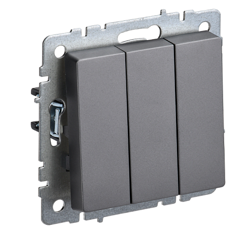 Выключатель 3-клавишный BRITE ВС10-3-0-БрС 10А механизм сталь IEK BR-V30-0-10-K46: фотография 1
