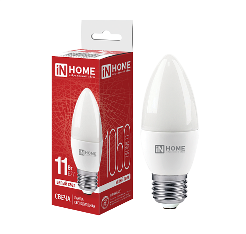 Лампа светодиодная LED-СВЕЧА-VC 11Вт 230В Е27 4000К 1050Лм IN HOME 4690612020495: фотография 1