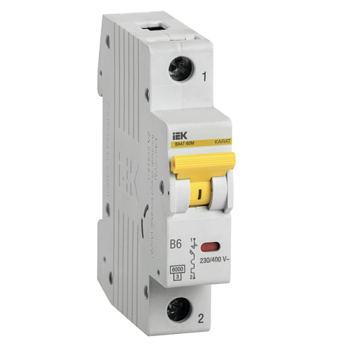 Выключатель автоматический модульный 1п B 6А 6кА ВА47-60M KARAT IEK MVA31-1-006-B: фотография 1