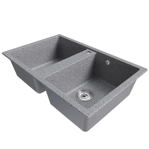 Мойка ML-GM23 двухчашевая, темно-серая (309), 770х500х190 мм: фотография 1