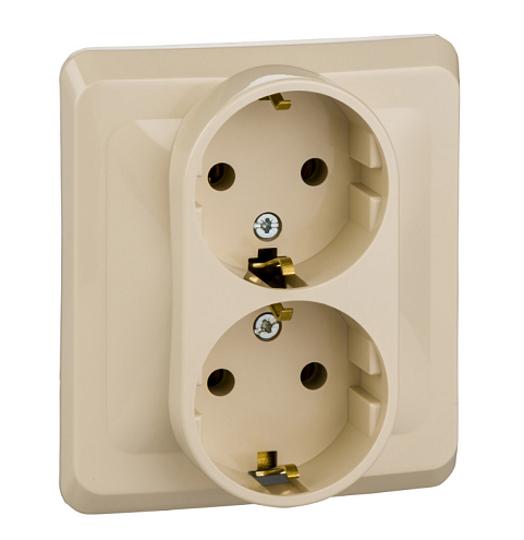 Розетка двойная  Этюд 16А IP20 250В с заземлением без защитных шторок кремовый Systeme Electric PC16-007K: фотография 1