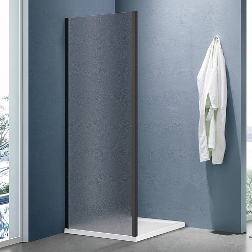 Боковая часть душевого ограждения SANTREK AQUA Lea- SP-1000-G-Matt Black 1000х1850 стекло Грейп 5мм, профиль Чёрный: фотография 1