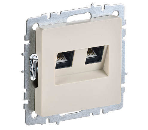 Розетка компьютерная двойная Brite RJ45 кат.5E РК10-2-БрКр бежевый IEK BR-K20-1-K10: фотография 1
