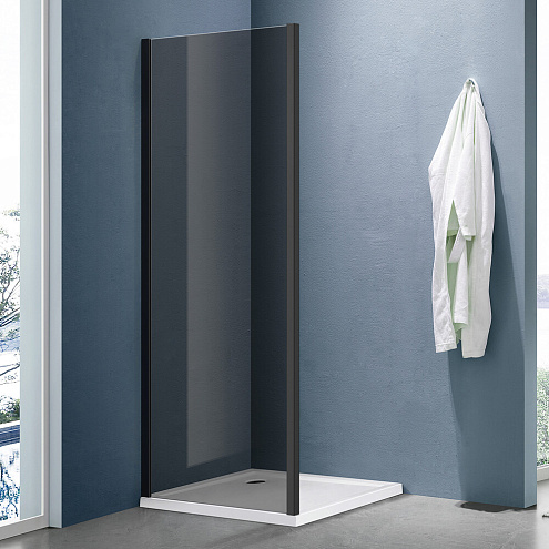 Боковая часть душевого ограждения SANTREK AQUA Lea- SP-900-Т-Matt Black 900х1850 стекло Тонированное 5мм, профиль Чёрный: фотография 1