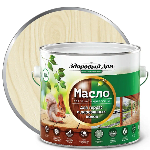 Масло для террас и деревянных полов &quot;Здоровый Дом&quot;, Слоновая кость 1,8л : фотография 1