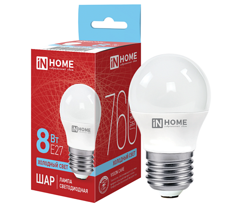 Лампа светодиодная LED-ШАР-VC 8Вт 230В Е27 6500К 760Лм IN HOME 4690612024905: фотография 1
