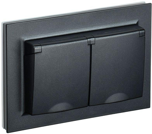 Розетка 2-м СП BRITE РСбш12-3-44-БрЧ 16А в сборе IP44 с крышкой черн. IEK BR-R26-16-44-K02-F: фотография 1